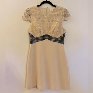 Club Monaco Zulandah Cream and Black textured cap sleeve Dress